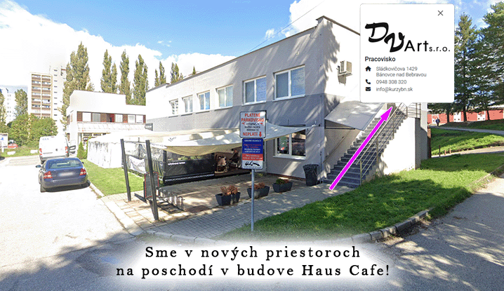 Sme v nových priestoroch na poschodí v budove Haus Cafe Sme v nových priestoroch na poschodí v budove Haus Cafe